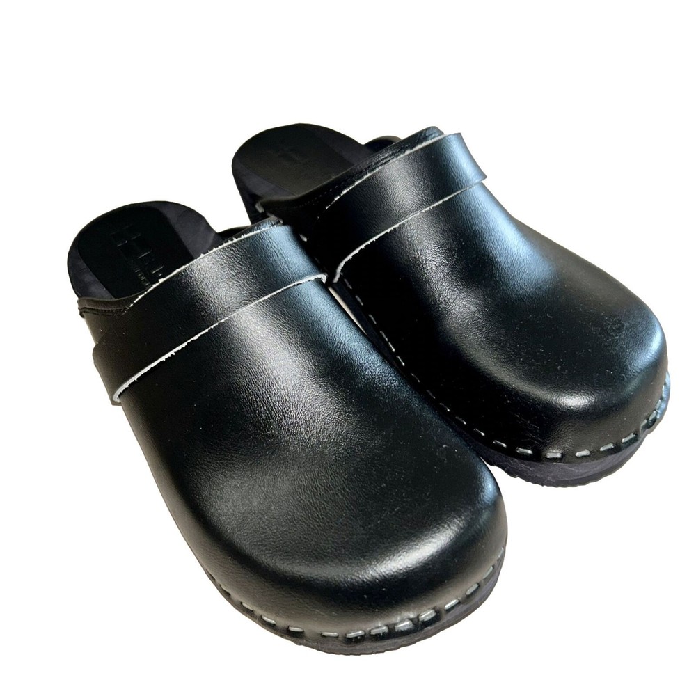 BJORK Maja Black Open Back Leather Clogs 6.5